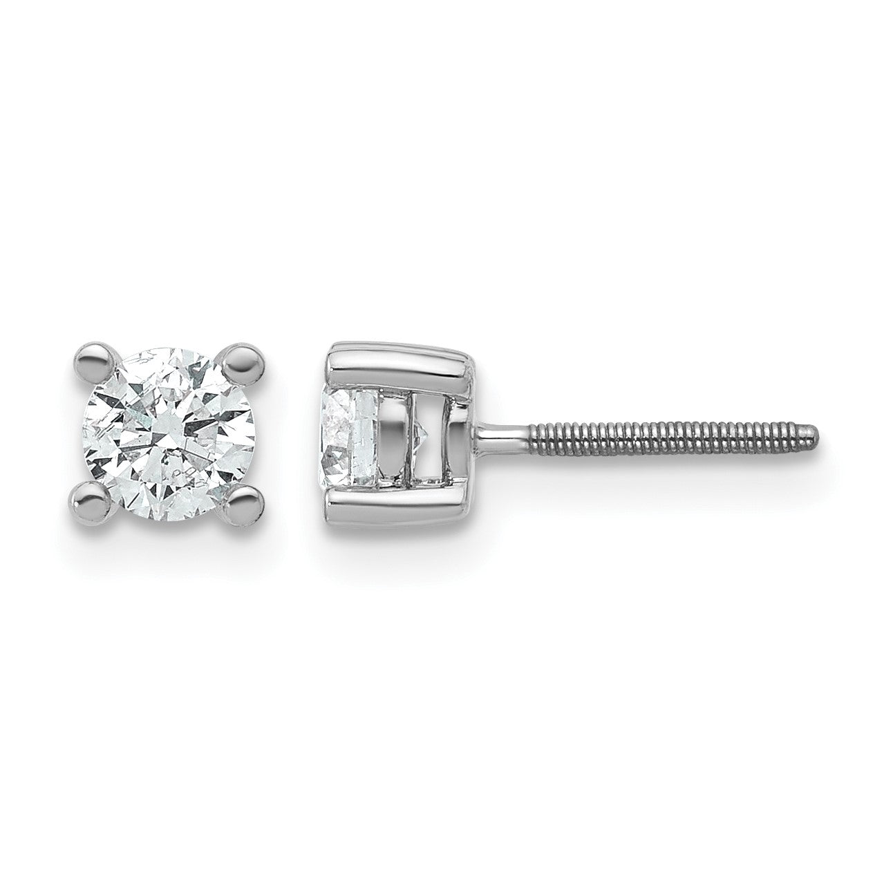 14K Weißgold Ohrstecker mit 0,67 ct. laborgezüchteten Diamanten, VS/SI+ G+, rund, Vier-Krappen-Fassung, Schraubverschluss