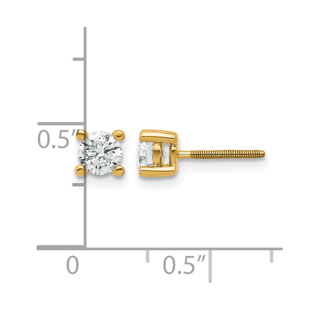 14K Gelbgold Ohrstecker mit rundem, im Labor gezüchtetem Diamant, 0,67 ct., VS/SI+ G+, 4-Krappenfassung, Schraubverschluss, schweres Gewicht