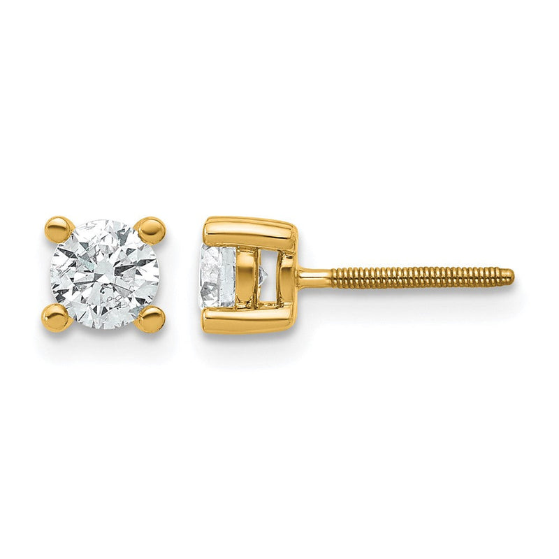 14K Gelbgold Ohrstecker mit rundem, im Labor gezüchtetem Diamant, 0,67 ct., VS/SI+ G+, 4-Krappenfassung, Schraubverschluss, schweres Gewicht