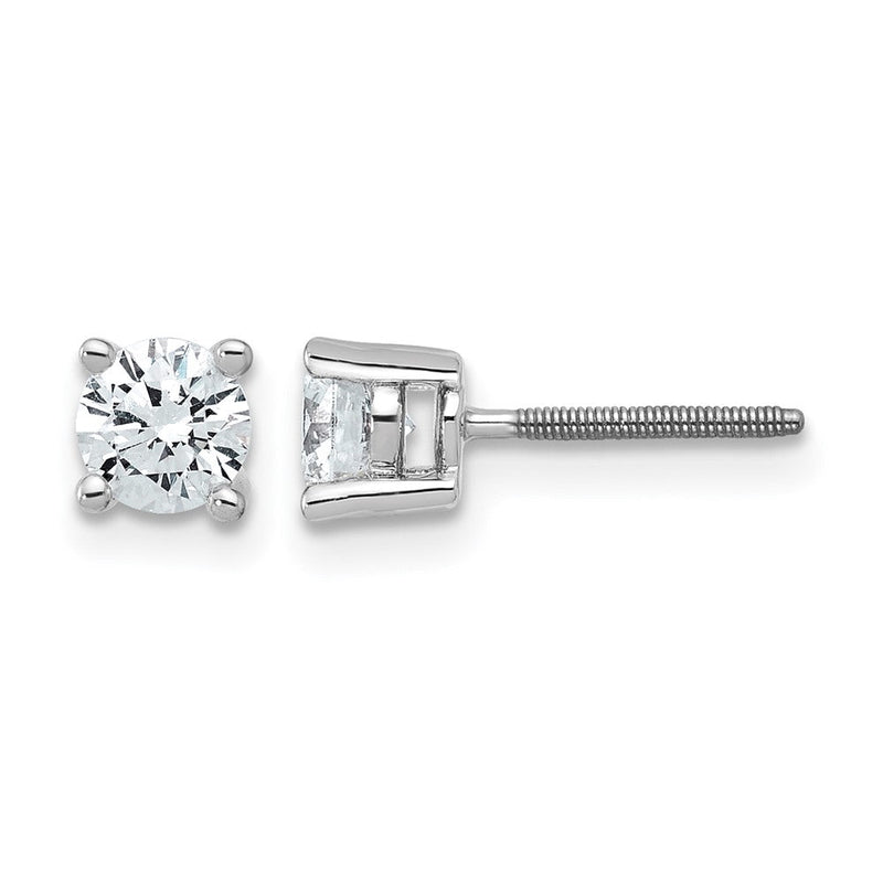 14K Weißgold Ohrstecker mit 0,75 ct. laborgezüchteten Diamanten, VS/SI+ G+, Rund, 4-Krappen-Fassung, Schwergewicht, Schraubverschluss