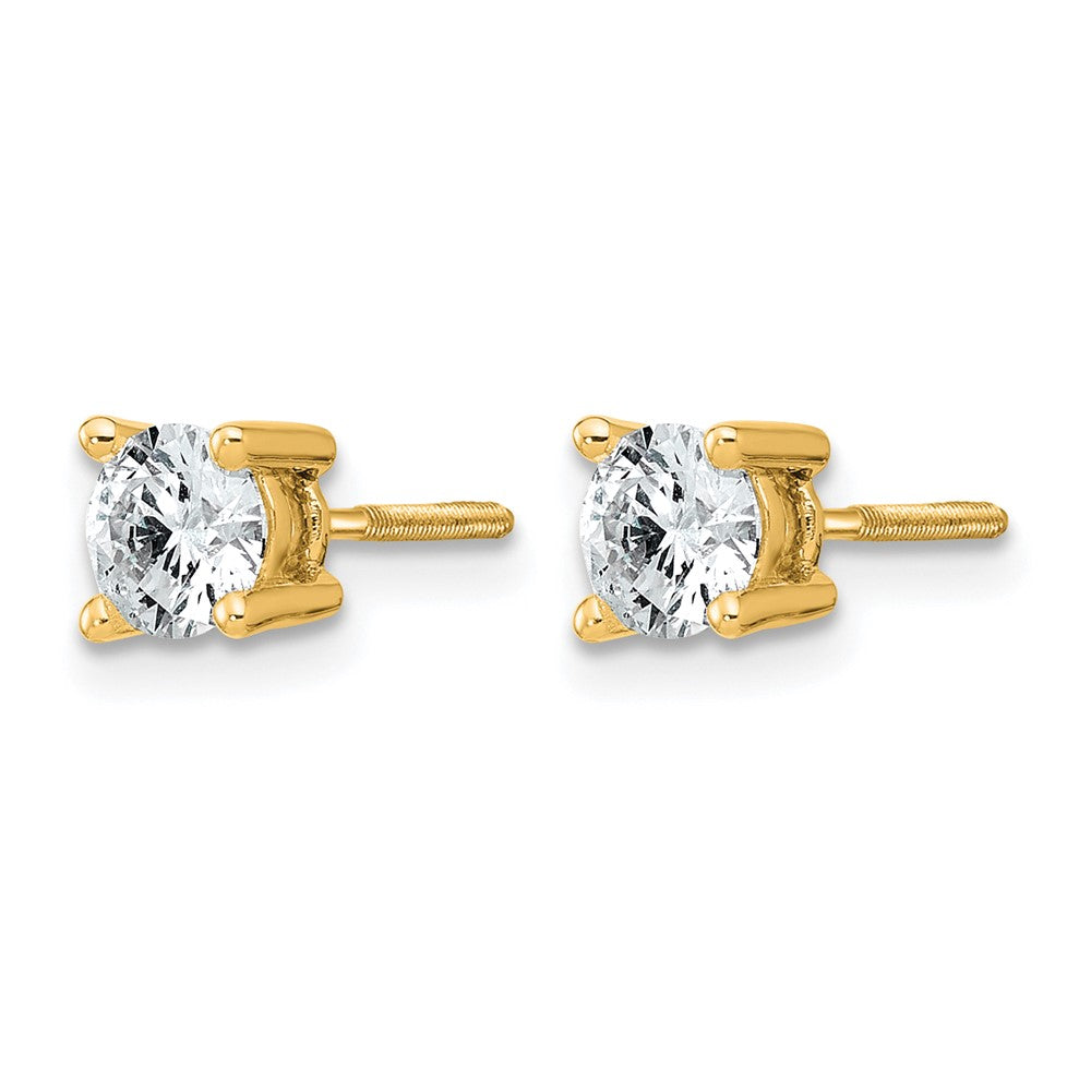 14K Gelbgold Ohrstecker mit 0,75 ct. Labor gezüchteten Diamanten, VS/SI+ G+, rund, Vierzack-Fassung, Schraubverschluss