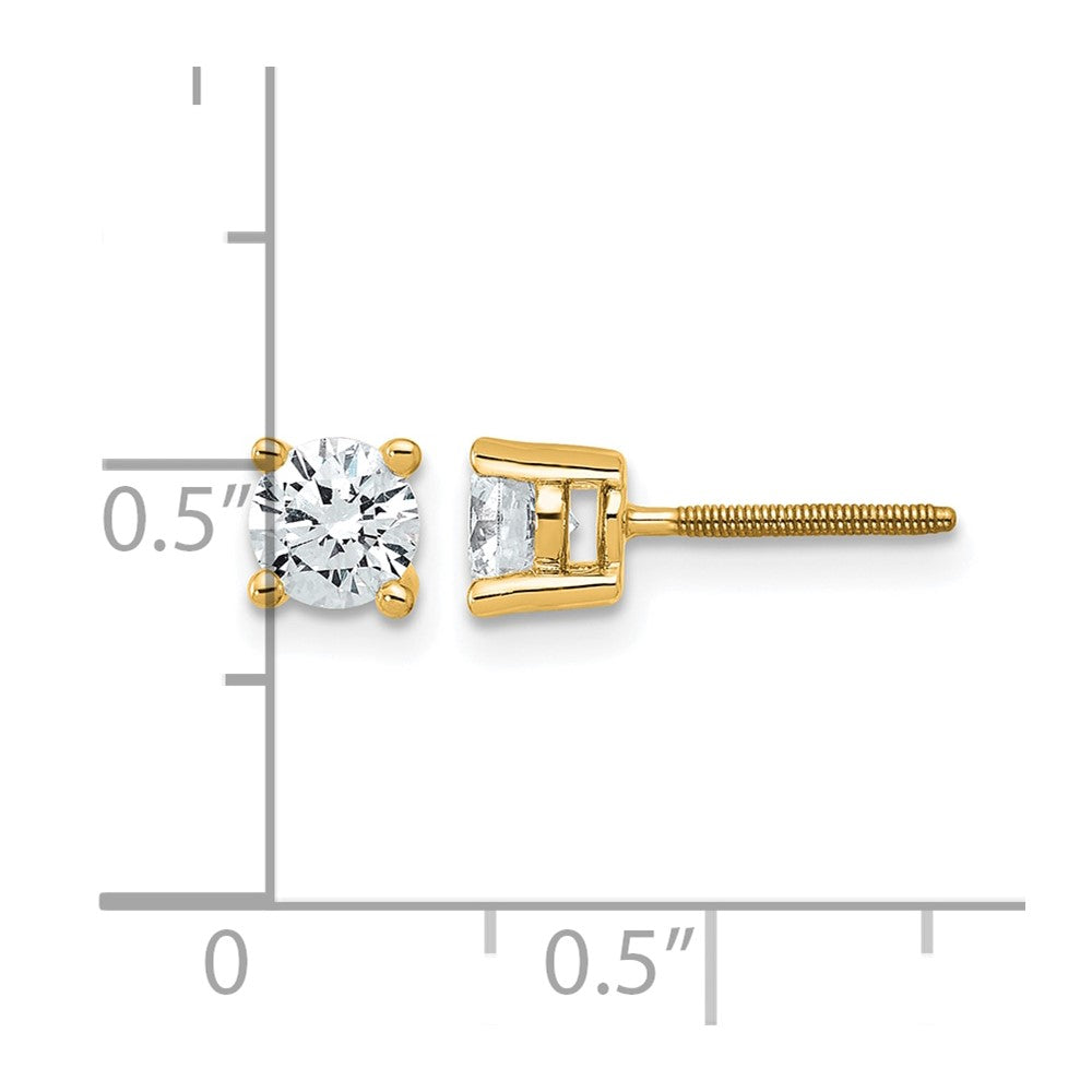 14K Gelbgold Ohrstecker mit 0,75 ct. Labor gezüchteten Diamanten, VS/SI+ G+, rund, Vierzack-Fassung, Schraubverschluss
