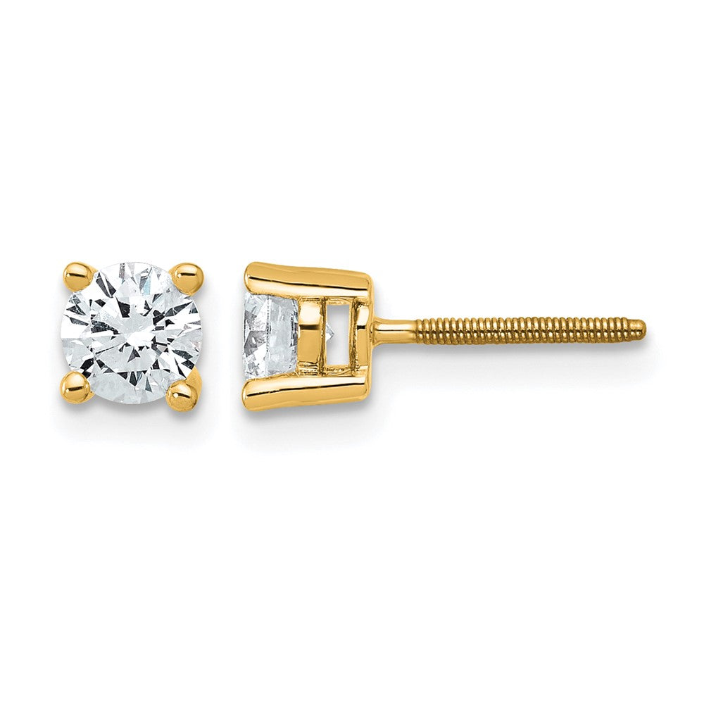 14K Gelbgold Ohrstecker mit 0,75 ct. Labor gezüchteten Diamanten, VS/SI+ G+, rund, Vierzack-Fassung, Schraubverschluss