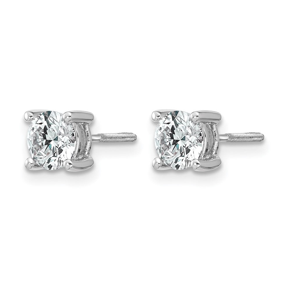 14K Weißgold Ohrstecker mit zertifiziertem, im Labor gezüchtetem 1 ct. Diamant VS+ F+, rund, in Vierkrallenfassung, mit Schraubverschluss