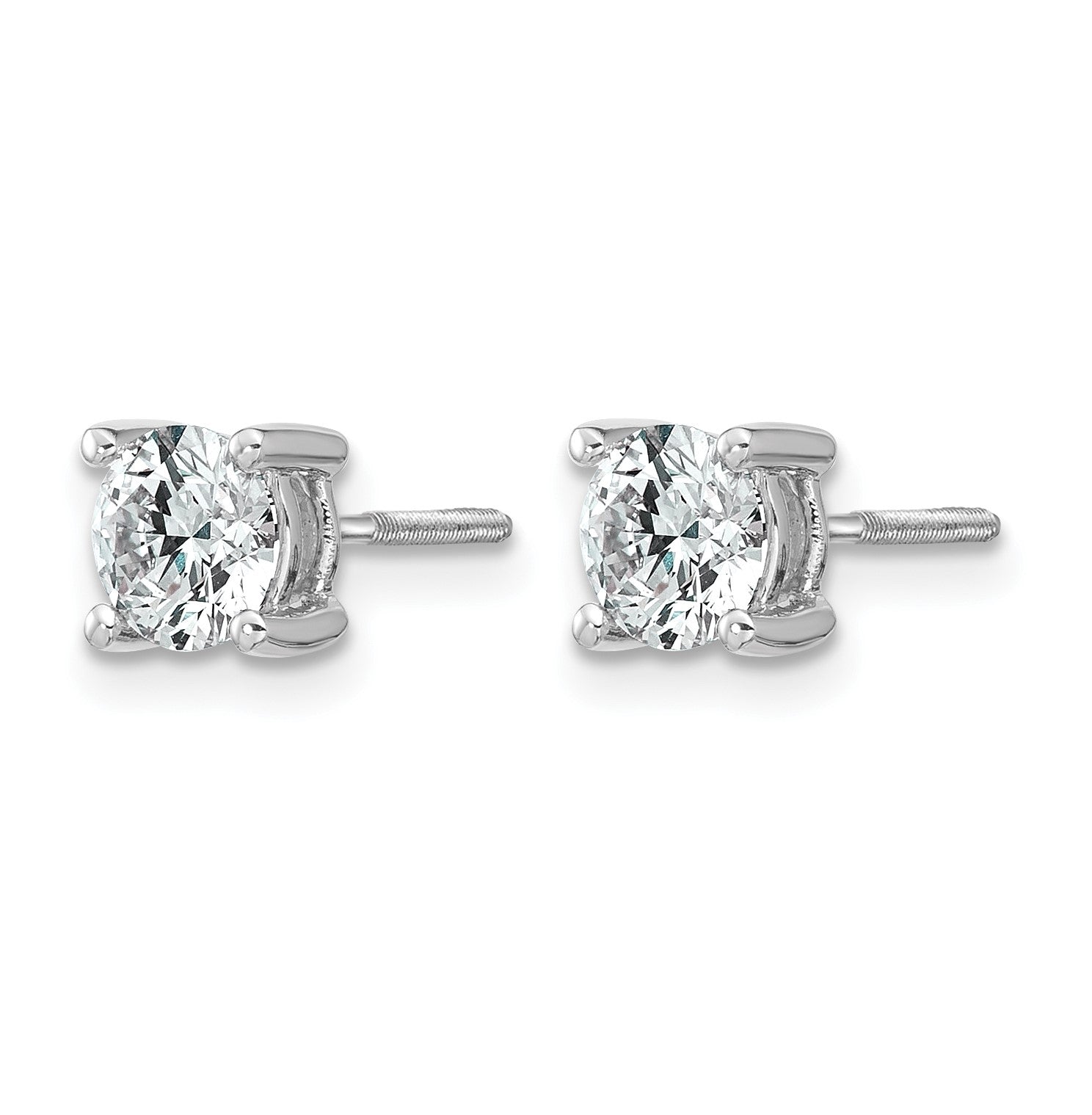 14K Weißgold Ohrstecker mit 1 ct. im Labor gezüchteten Diamanten, rund, VS/SI+ G+, Vierkrallenfassung, Schraubverschluss