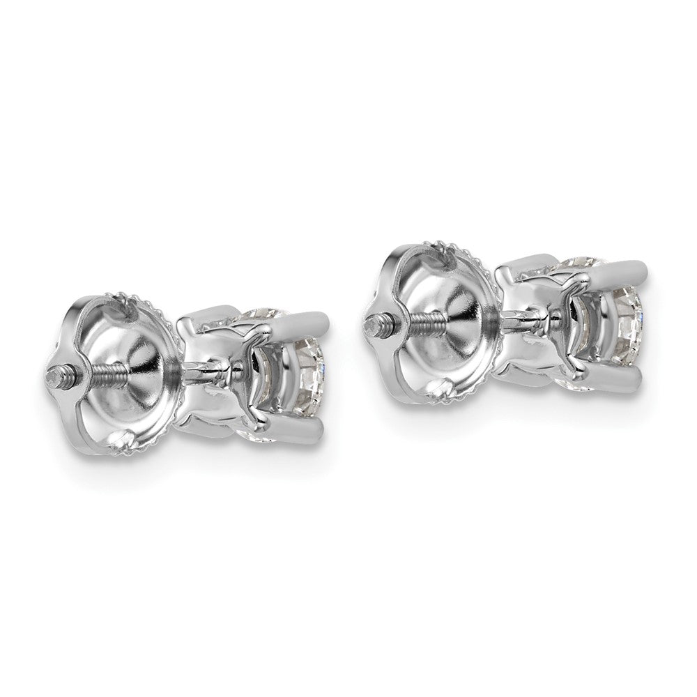 14K Weißgold Ohrstecker mit zertifiziertem, im Labor gezüchtetem 1 ct. Diamant VS+ F+, rund, in Vierkrallenfassung, mit Schraubverschluss