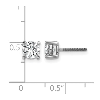 14K Weißgold Ohrstecker mit zertifiziertem, im Labor gezüchtetem 1 ct. Diamant VS+ F+, rund, in Vierkrallenfassung, mit Schraubverschluss