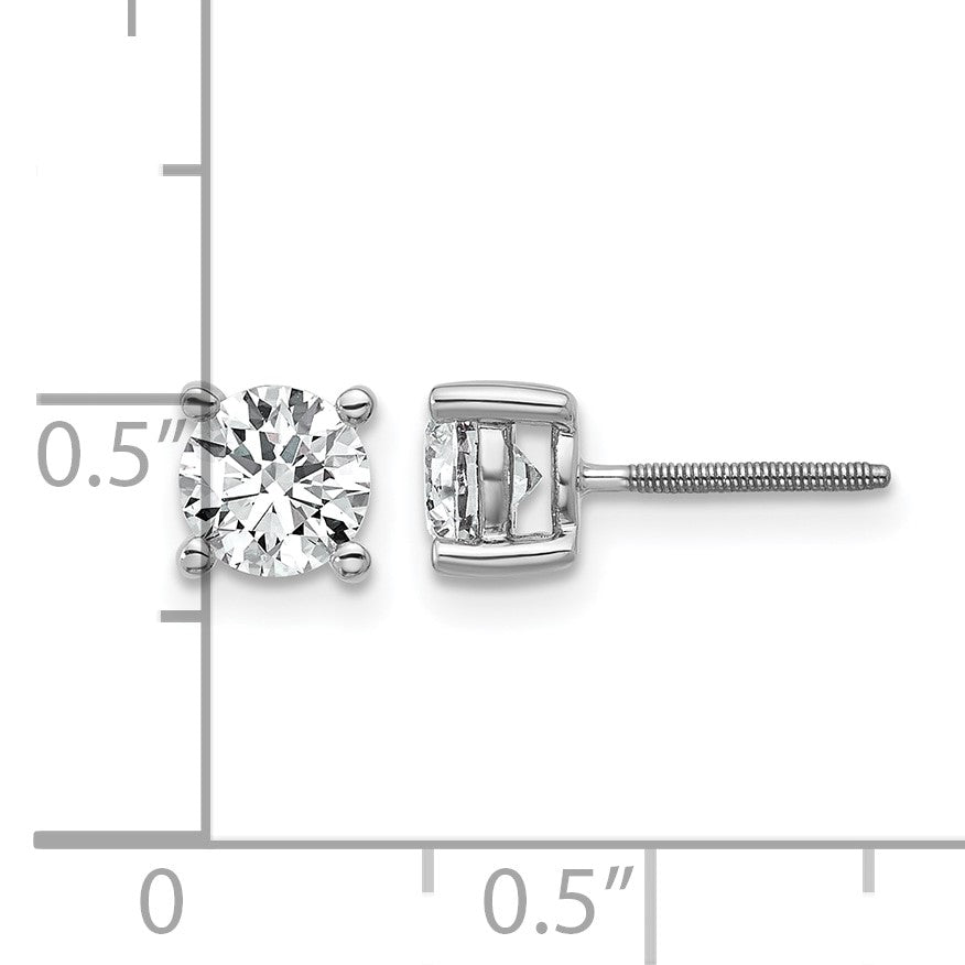 14K Weißgold Ohrstecker mit 1 ct. im Labor gezüchteten Diamanten, rund, VS/SI+ G+, Vierkrallenfassung, Schraubverschluss