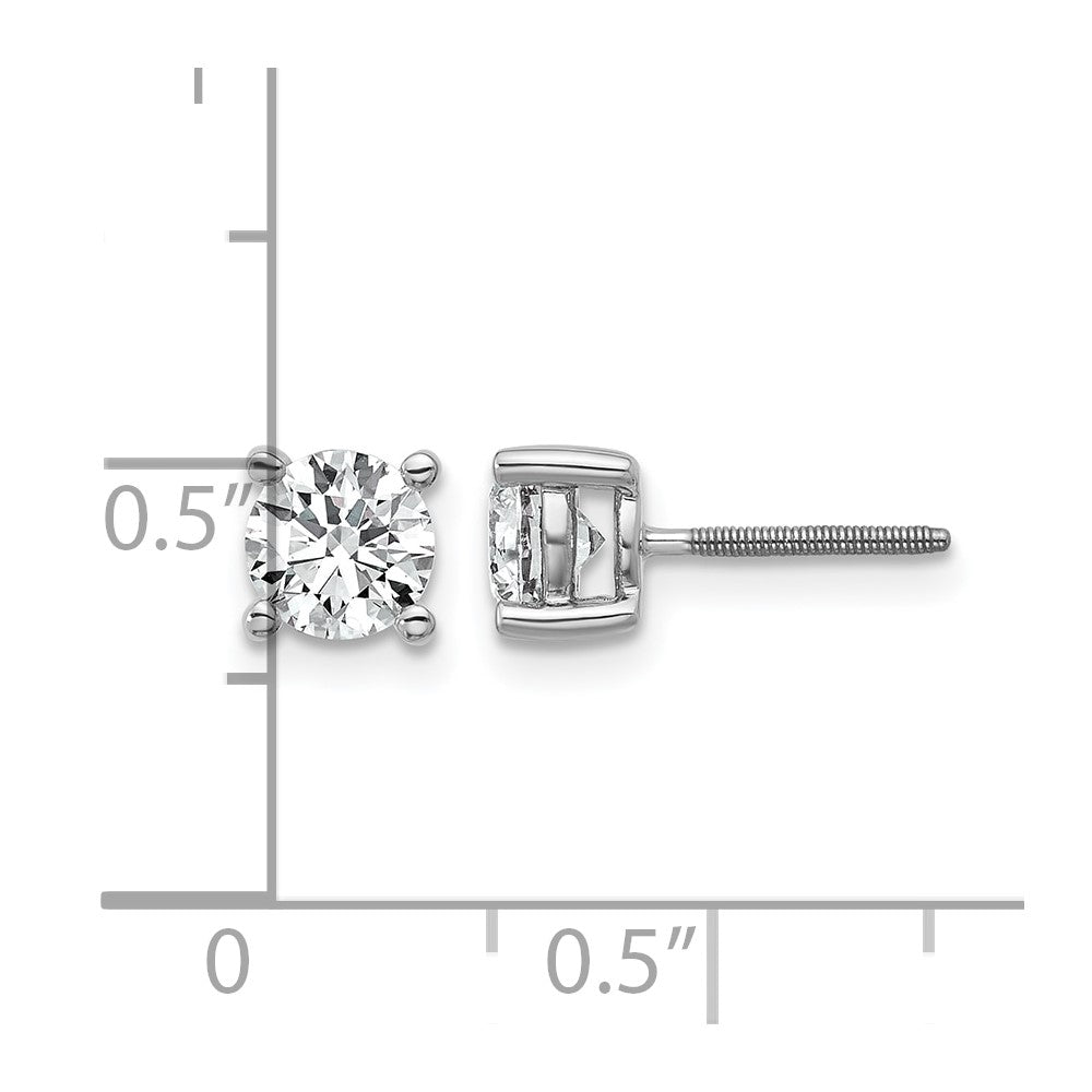 14K Weißgold Ohrstecker mit 1 ct. im Labor gezüchteten Diamanten, rund, VS/SI+ G+, Vierkrallenfassung, Schraubverschluss