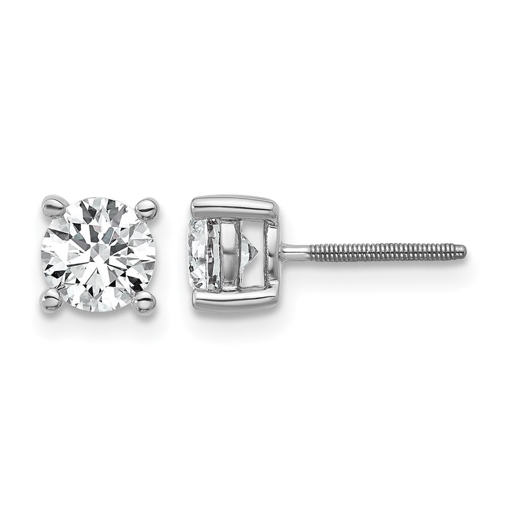 14K Weißgold Ohrstecker mit zertifiziertem, im Labor gezüchtetem 1 ct. Diamant VS+ F+, rund, in Vierkrallenfassung, mit Schraubverschluss