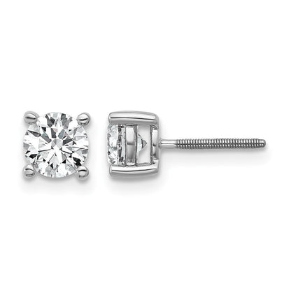 14K Weißgold Ohrstecker mit zertifiziertem, im Labor gezüchtetem 1 ct. Diamant VS+ F+, rund, in Vierkrallenfassung, mit Schraubverschluss