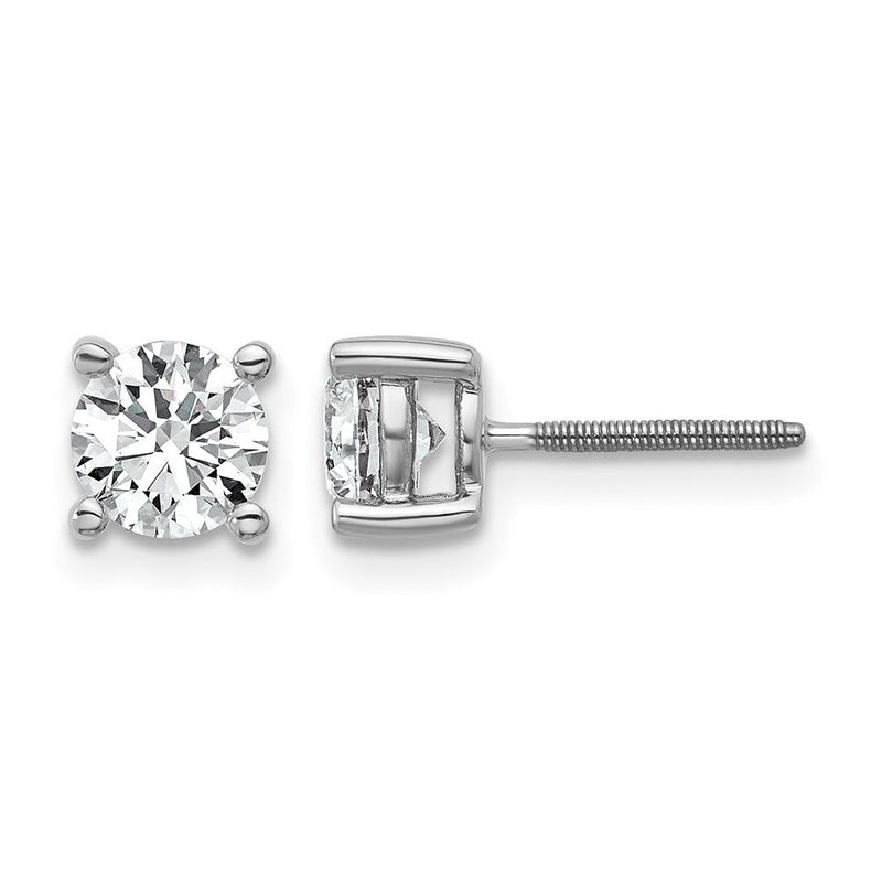 14K Weißgold Ohrstecker mit zertifiziertem, im Labor gezüchtetem 1 ct. Diamant VS+ F+, rund, in Vierkrallenfassung, mit Schraubverschluss