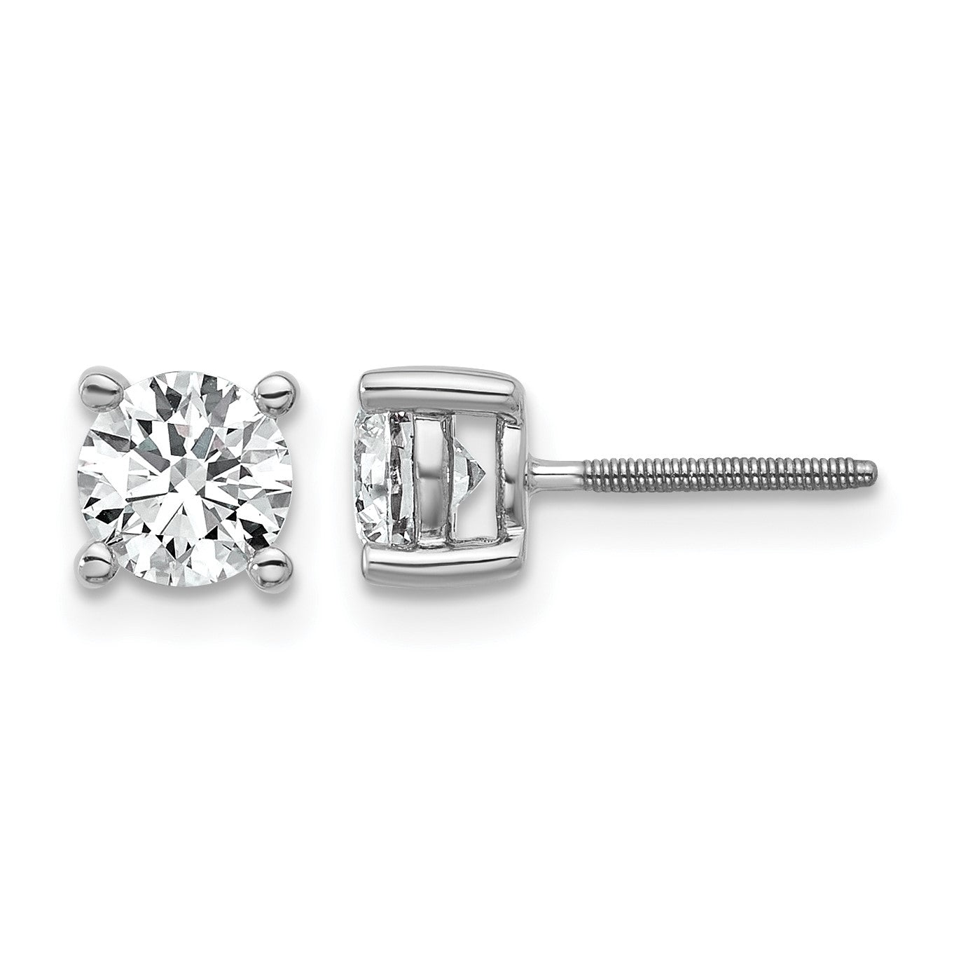 14K Weißgold Ohrstecker mit 1 ct. im Labor gezüchteten Diamanten, rund, VS/SI+ G+, Vierkrallenfassung, Schraubverschluss