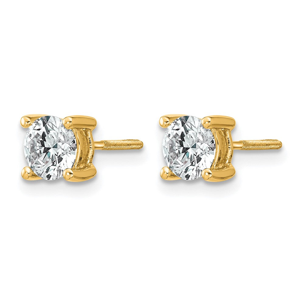 14K Gelbgold Ohrstecker mit 1 ct. zertifizierten, im Labor gezüchteten Diamanten, VS/SI+ G+, rund, 4-Krappen-Fassung, hohes Gewicht, mit Schraubverschluss