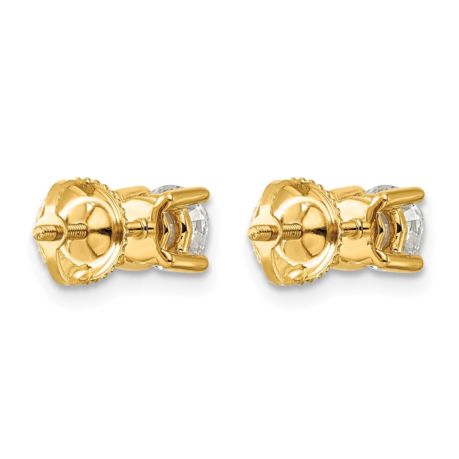 14K Gelbgold Ohrstecker mit 1 ct. zertifizierten, im Labor gezüchteten Diamanten, VS/SI+ G+, rund, 4-Krappen-Fassung, hohes Gewicht, mit Schraubverschluss