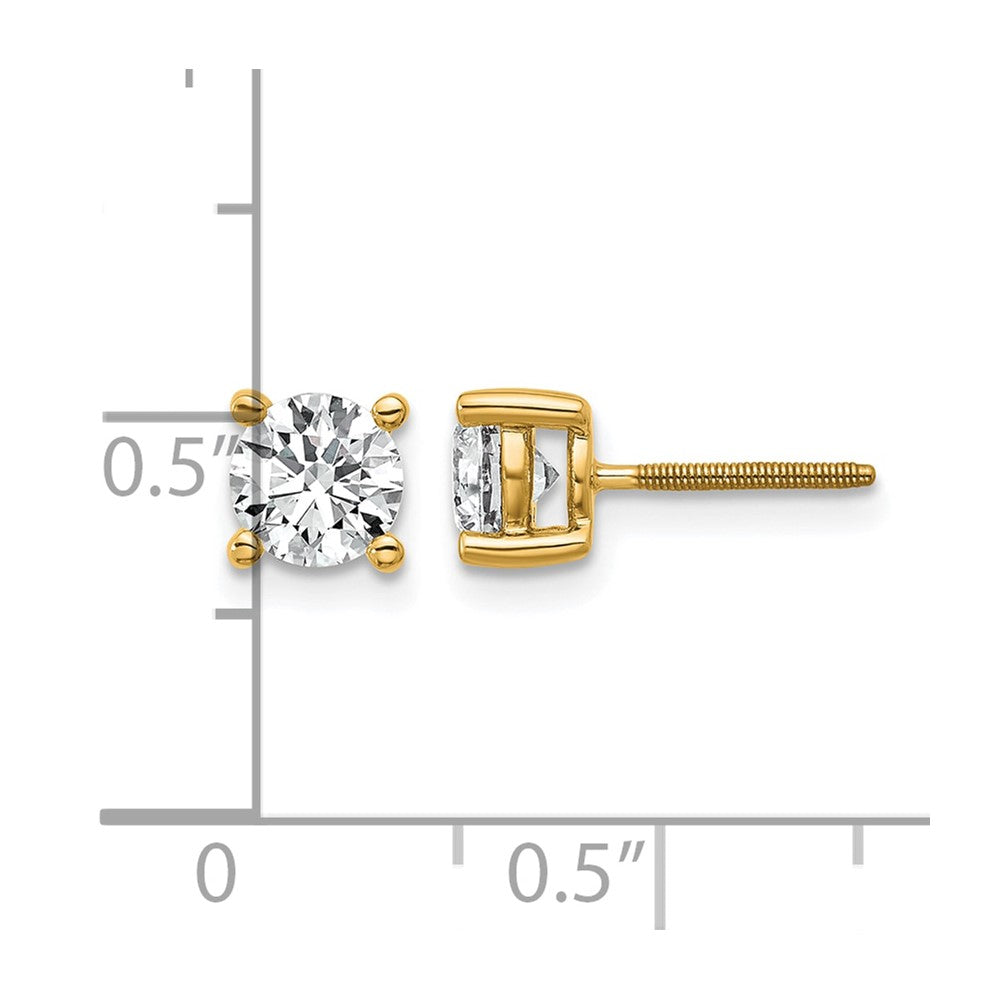 14K Gelbgold Ohrstecker mit 1 ct. zertifizierten, im Labor gezüchteten Diamanten, VS/SI+ G+, rund, 4-Krappen-Fassung, hohes Gewicht, mit Schraubverschluss