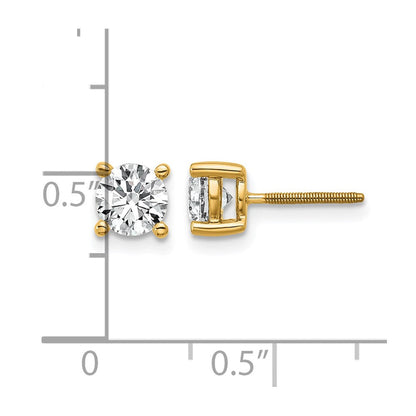 14K Gelbgold Ohrstecker mit 1 ct. zertifizierten, im Labor gezüchteten Diamanten, VS/SI+ G+, rund, 4-Krappen-Fassung, hohes Gewicht, mit Schraubverschluss