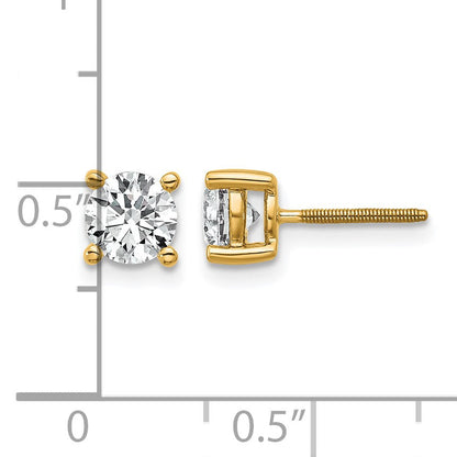 14K Gelbgold Ohrstecker mit 1 ct. zertifizierten, im Labor gezüchteten Diamanten, VS/SI+ G+, rund, 4-Krappen-Fassung, hohes Gewicht, mit Schraubverschluss
