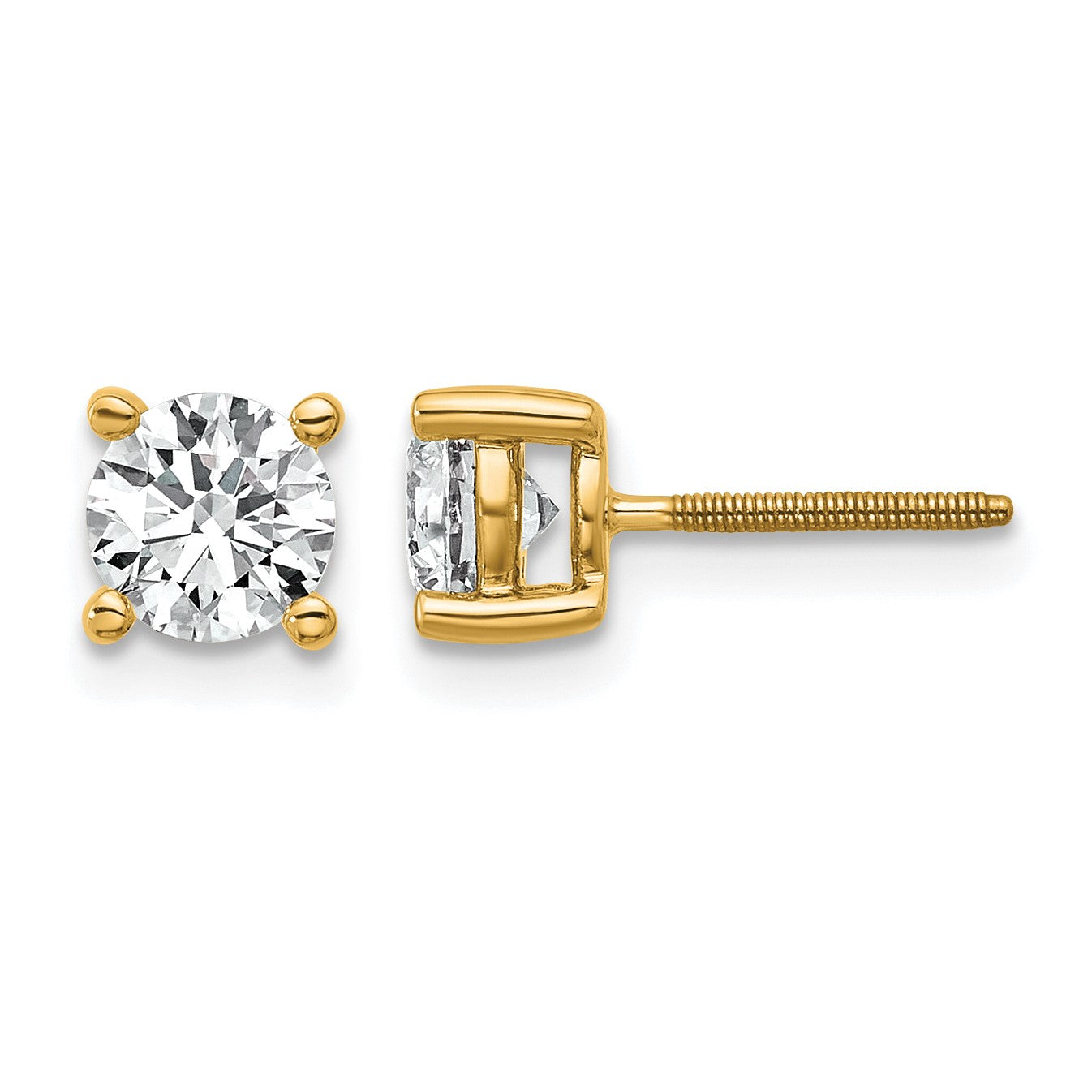 14K Gelbgold Ohrstecker mit 1 ct. zertifizierten, im Labor gezüchteten Diamanten, VS/SI+ G+, rund, 4-Krappen-Fassung, hohes Gewicht, mit Schraubverschluss