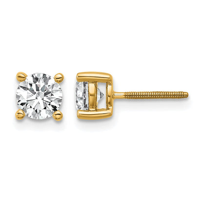 14K Gelbgold Ohrstecker mit 1 ct. zertifizierten, im Labor gezüchteten Diamanten, VS/SI+ G+, rund, 4-Krappen-Fassung, hohes Gewicht, mit Schraubverschluss