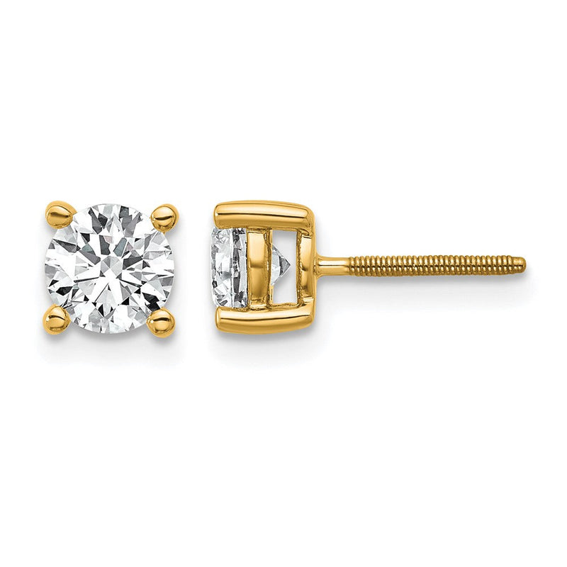 14K Gelbgold Ohrstecker mit 1 ct. zertifizierten, im Labor gezüchteten Diamanten, VS/SI+ G+, rund, 4-Krappen-Fassung, hohes Gewicht, mit Schraubverschluss