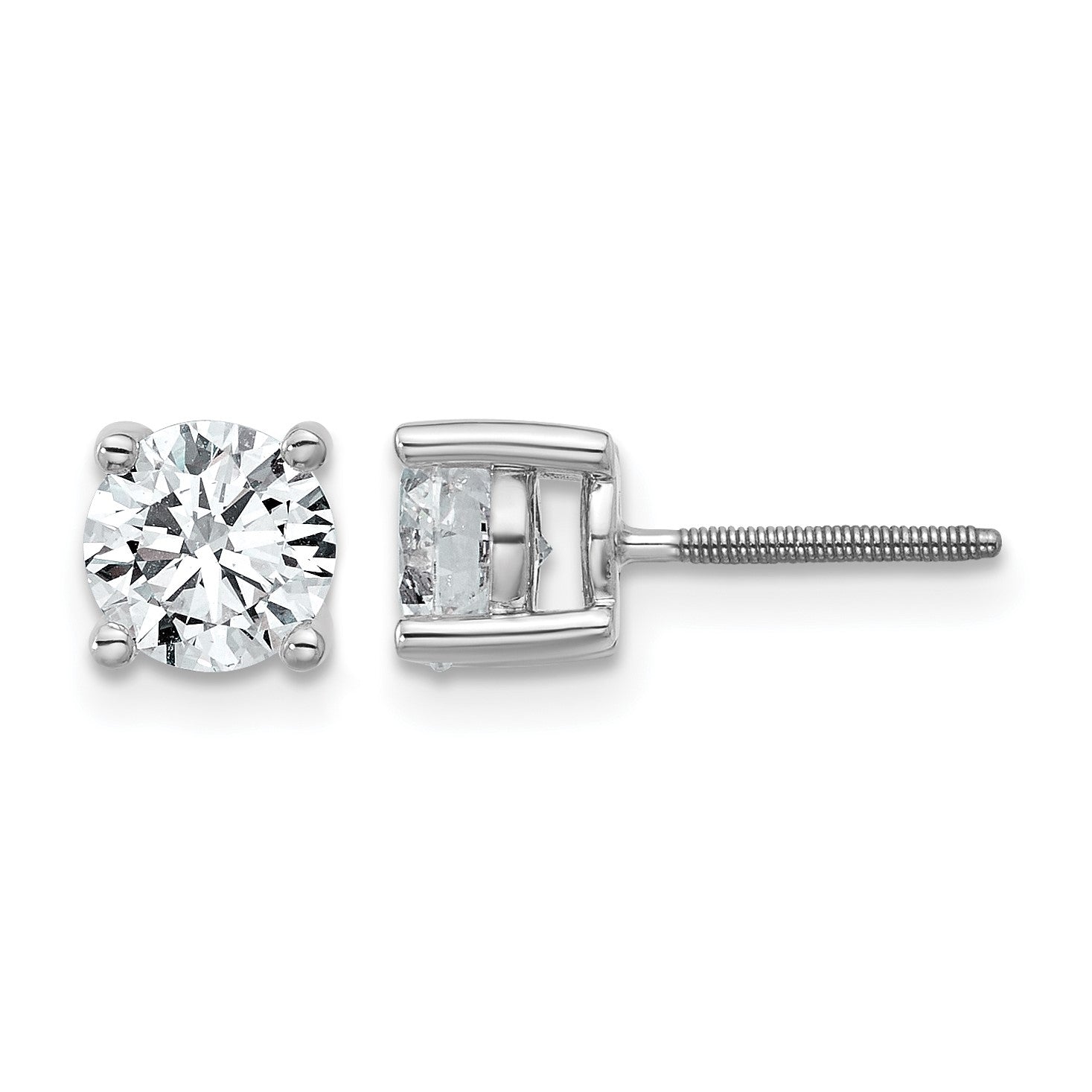 14K Weißgold Ohrstecker mit 1,5 ct. zertifizierten, im Labor gezüchteten Diamanten VS/SI+ G+, rund, 4-Krappen-Fassung, hohes Gewicht, mit Schraubverschluss