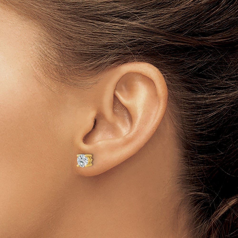 14K Gelbgold Ohrstecker mit rund geschliffenen, im Labor gezüchteten Diamanten, VS/SI+ G+, 1,5 ct. Gesamtgewicht, 4-Krappen-Fassung, schweres Gewicht, Schraubverschluss