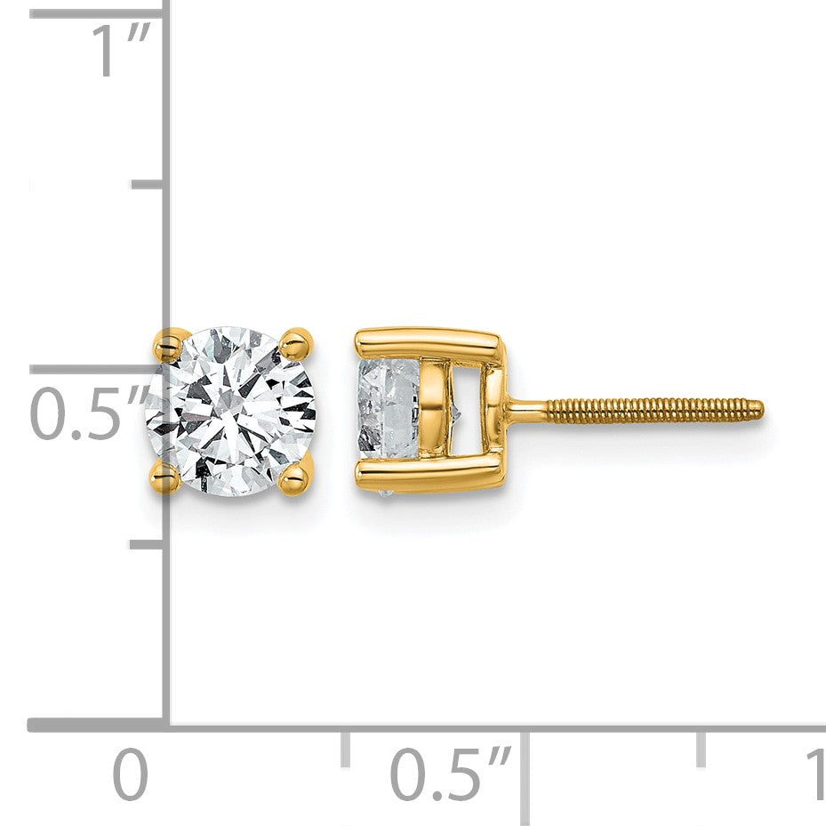 14K Gelbgold Ohrstecker mit rund geschliffenen, im Labor gezüchteten Diamanten, VS/SI+ G+, 1,5 ct. Gesamtgewicht, 4-Krappen-Fassung, schweres Gewicht, Schraubverschluss