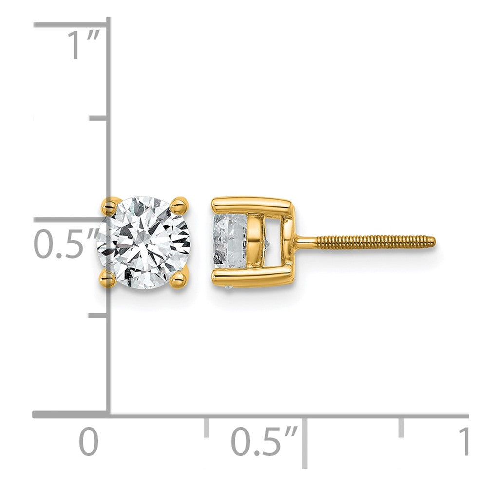 14K Gelbgold Ohrstecker mit rund geschliffenen, im Labor gezüchteten Diamanten, VS/SI+ G+, 1,5 ct. Gesamtgewicht, 4-Krappen-Fassung, schweres Gewicht, Schraubverschluss