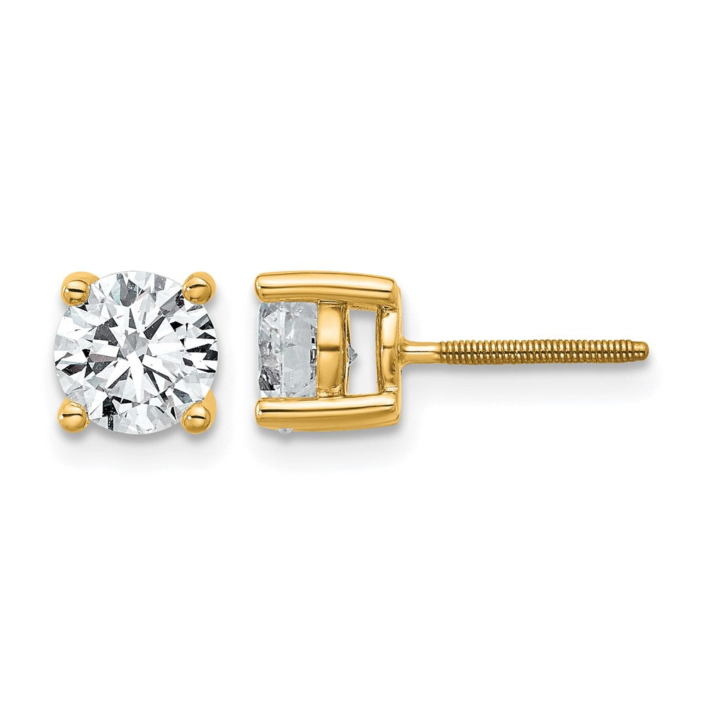 14K Gelbgold Ohrstecker mit rund geschliffenen, im Labor gezüchteten Diamanten, VS/SI+ G+, 1,5 ct. Gesamtgewicht, 4-Krappen-Fassung, schweres Gewicht, Schraubverschluss