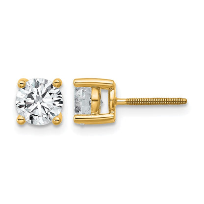 14K Gelbgold Ohrstecker mit rund geschliffenen, im Labor gezüchteten Diamanten, VS/SI+ G+, 1,5 ct. Gesamtgewicht, 4-Krappen-Fassung, schweres Gewicht, Schraubverschluss
