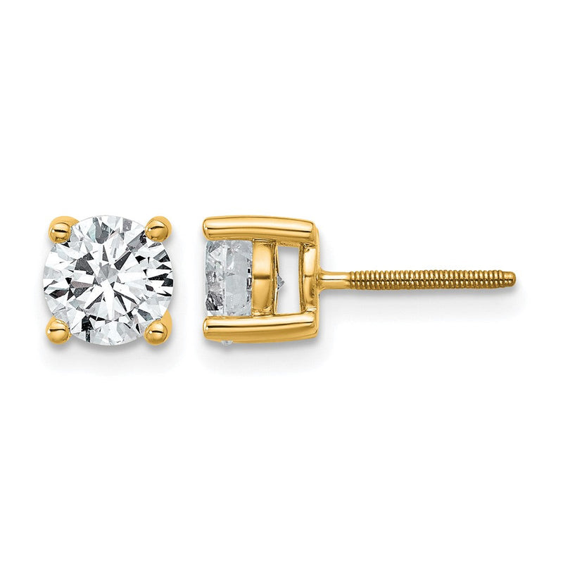 14K Gelbgold Ohrstecker mit rund geschliffenen, im Labor gezüchteten Diamanten, VS/SI+ G+, 1,5 ct. Gesamtgewicht, 4-Krappen-Fassung, schweres Gewicht, Schraubverschluss