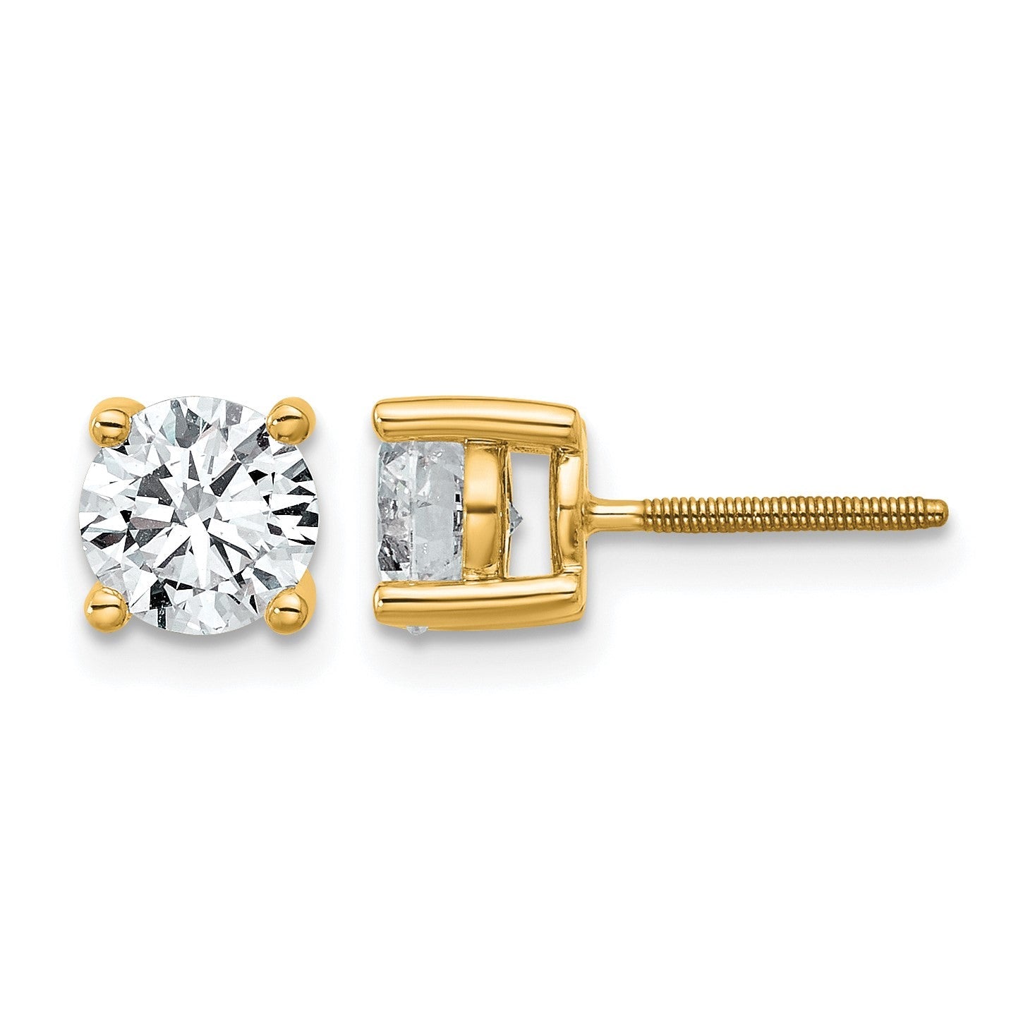 14K Gelbgold Ohrstecker mit rund geschliffenen, im Labor gezüchteten Diamanten, VS/SI+ G+, 1,5 ct. Gesamtgewicht, 4-Krappen-Fassung, schweres Gewicht, Schraubverschluss