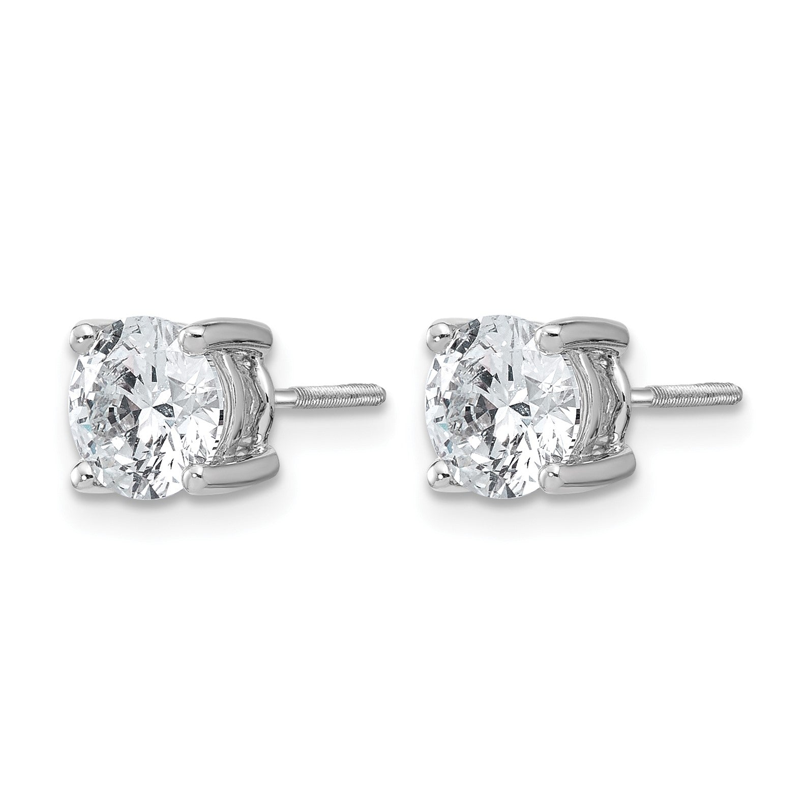 14K Weißgold Ohrstecker mit 2 ct. zertifizierten, im Labor gezüchteten Rund-Diamanten VS/SI+ G+, 4-Krappen-Fassung, Schraubverschluss, hohes Gewicht