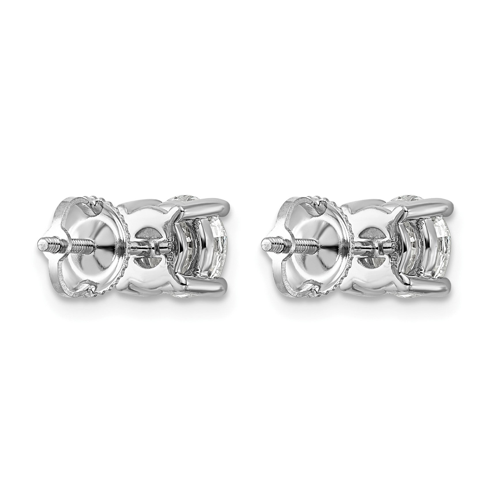 14K Weißgold Ohrstecker mit 2 ct. Labordiamanten, VS/SI+ G+, Rund, 4-Krappen-Fassung, Schwere Ausführung, Schraubverschluss