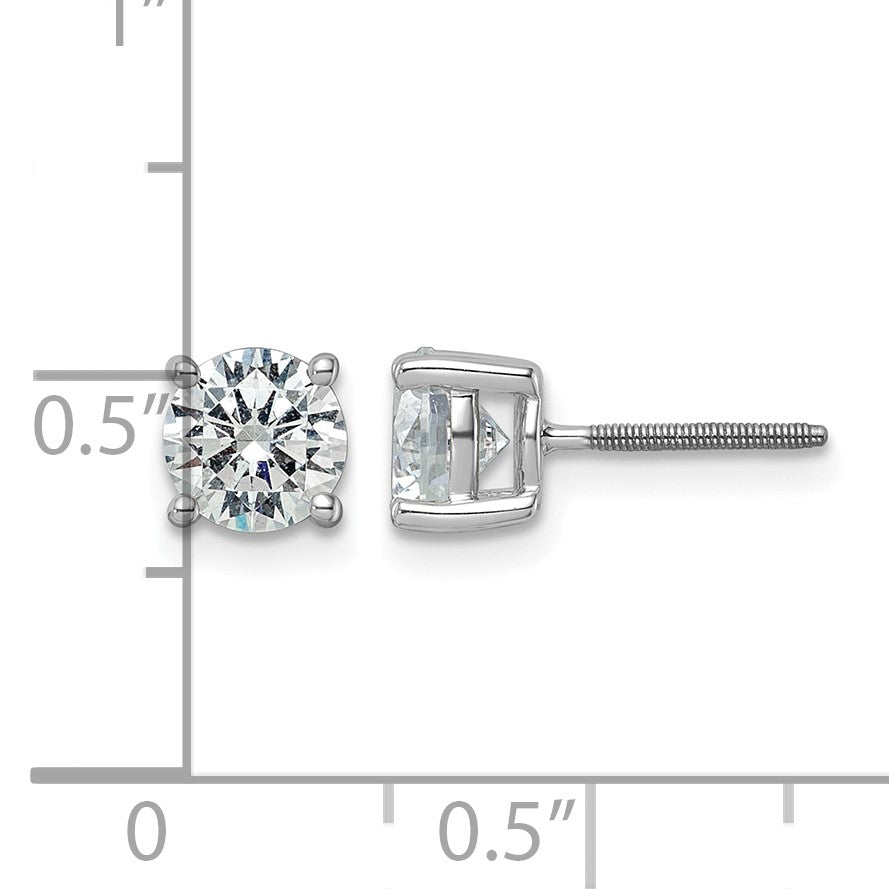 14K Weißgold Ohrstecker mit 2 ct. Labordiamanten, VS/SI+ G+, Rund, 4-Krappen-Fassung, Schwere Ausführung, Schraubverschluss