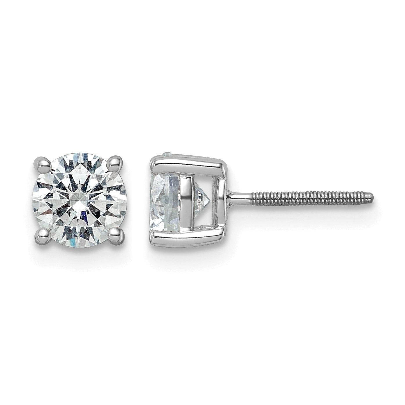 14K Weißgold Ohrstecker mit 2 ct. zertifizierten, im Labor gezüchteten Rund-Diamanten VS/SI+ G+, 4-Krappen-Fassung, Schraubverschluss, hohes Gewicht