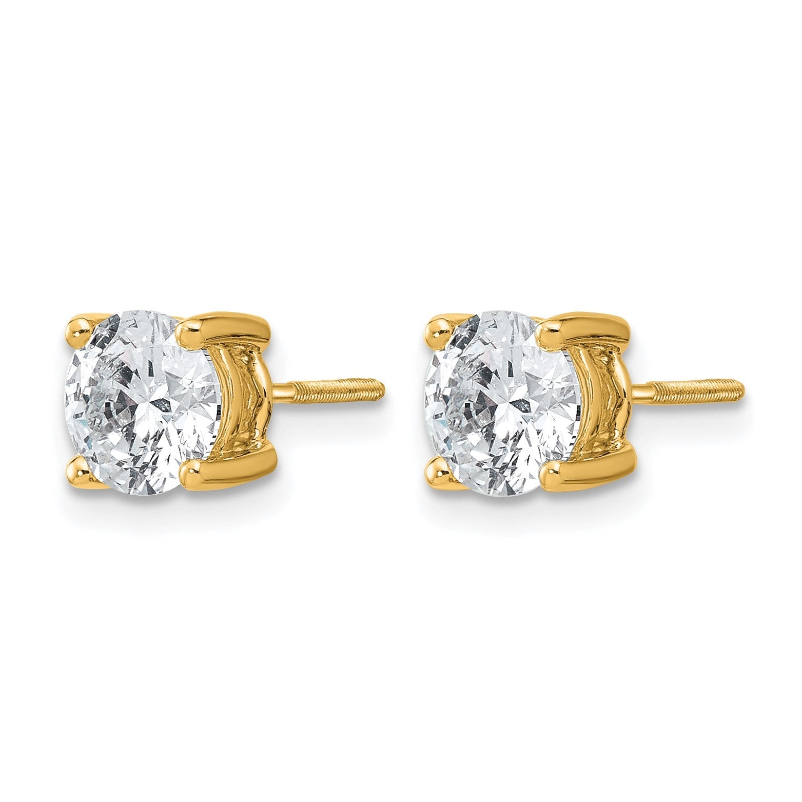 14K Gelbgold Weiß 2 ct. Zertifizierte Labor-Gezüchtete Diamant VS+ F+ Rund Vier-Krappen Schraubverschluss Ohrstecker