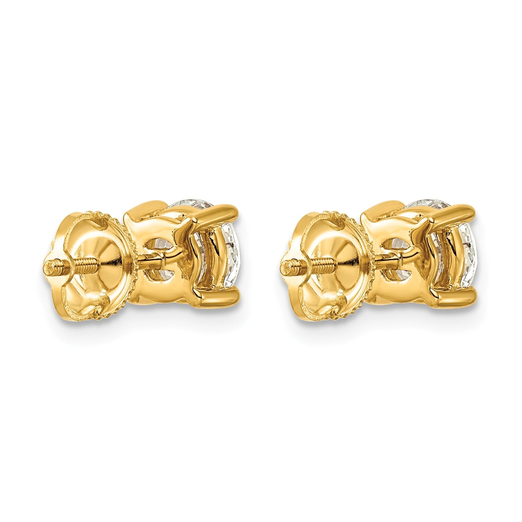 14K Gelbgold Weiß 2 ct. Zertifizierte Labor-Gezüchtete Diamant VS+ F+ Rund Vier-Krappen Schraubverschluss Ohrstecker