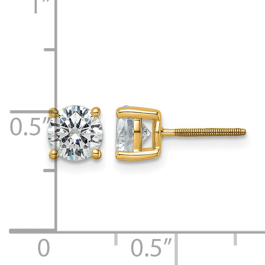 14K Gelbgold Weiß 2 ct. Zertifizierte Labor-Gezüchtete Diamant VS+ F+ Rund Vier-Krappen Schraubverschluss Ohrstecker