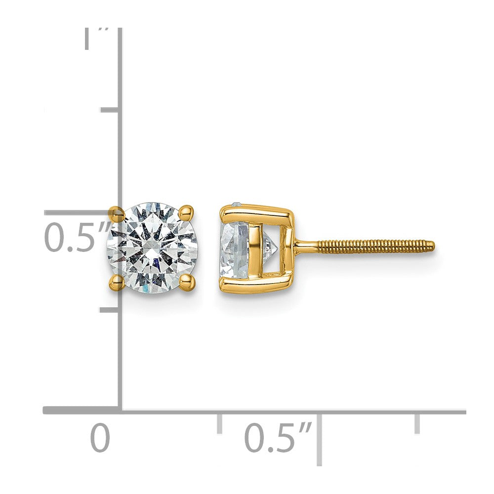 14K Gelbgold Weiß 2 ct. Zertifizierte Labor-Gezüchtete Diamant VS+ F+ Rund Vier-Krappen Schraubverschluss Ohrstecker