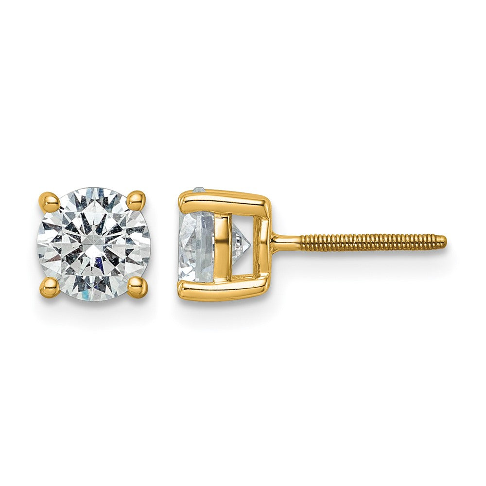 14K Gelbgold Ohrstecker mit 2 ct. zertifizierten, laborgezüchteten Diamanten, VS/SI+ G+, rund, 4-Krappen-Fassung, schweres Gewicht, mit Schraubverschluss