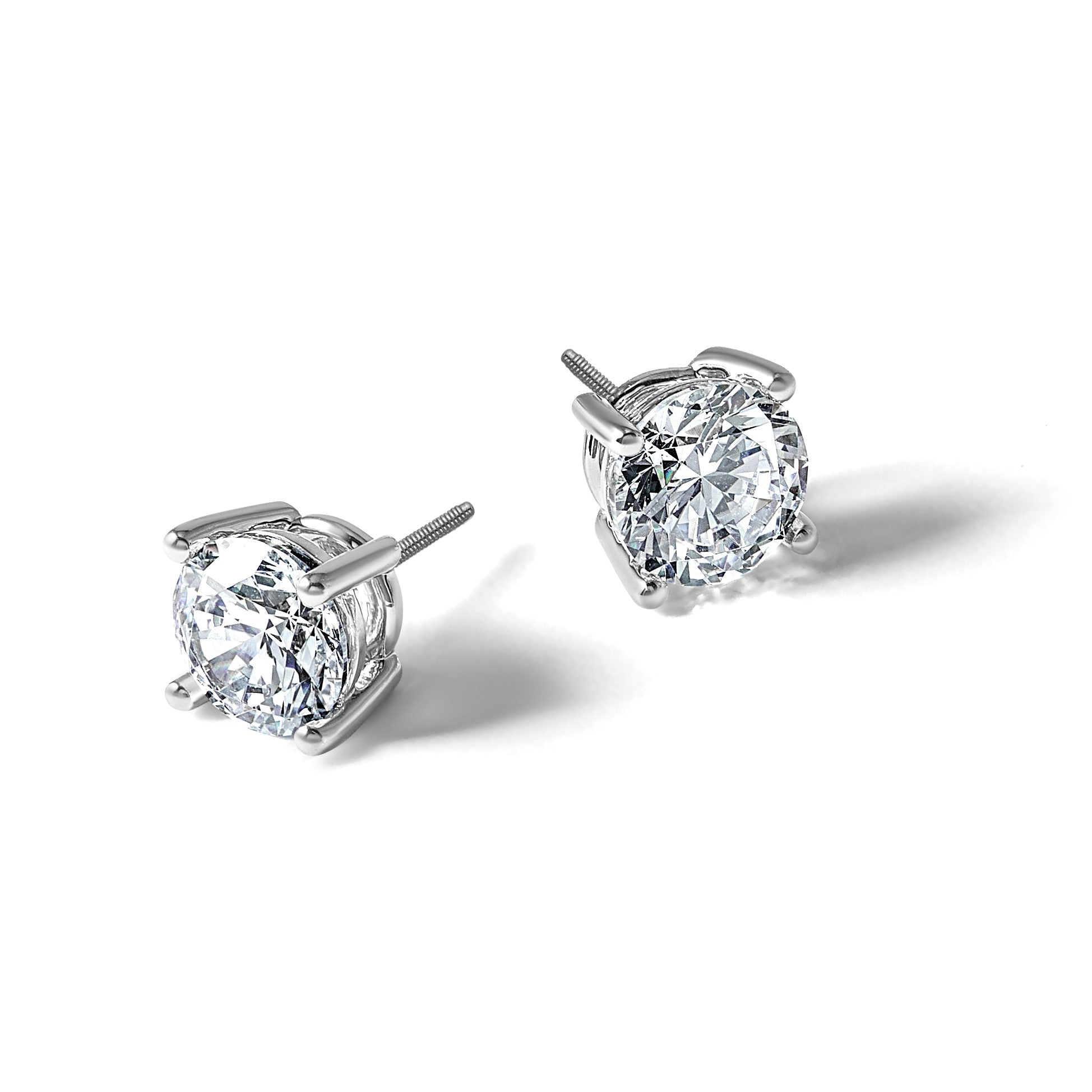 14K Weißgold Ohrstecker mit zertifiziertem, im Labor gezüchtetem 1 ct. Diamant VS+ F+, rund, in Vierkrallenfassung, mit Schraubverschluss