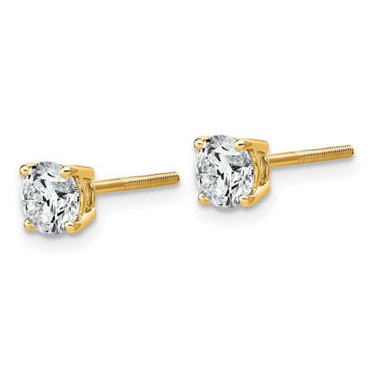 14K Gelbgold Ohrstecker mit 1K im Labor gezüchtetem rundem Diamanten, VS/SI+, G+, komplett gefasst mit vier Krappen, leichtgewichtig, mit Schraubverschluss