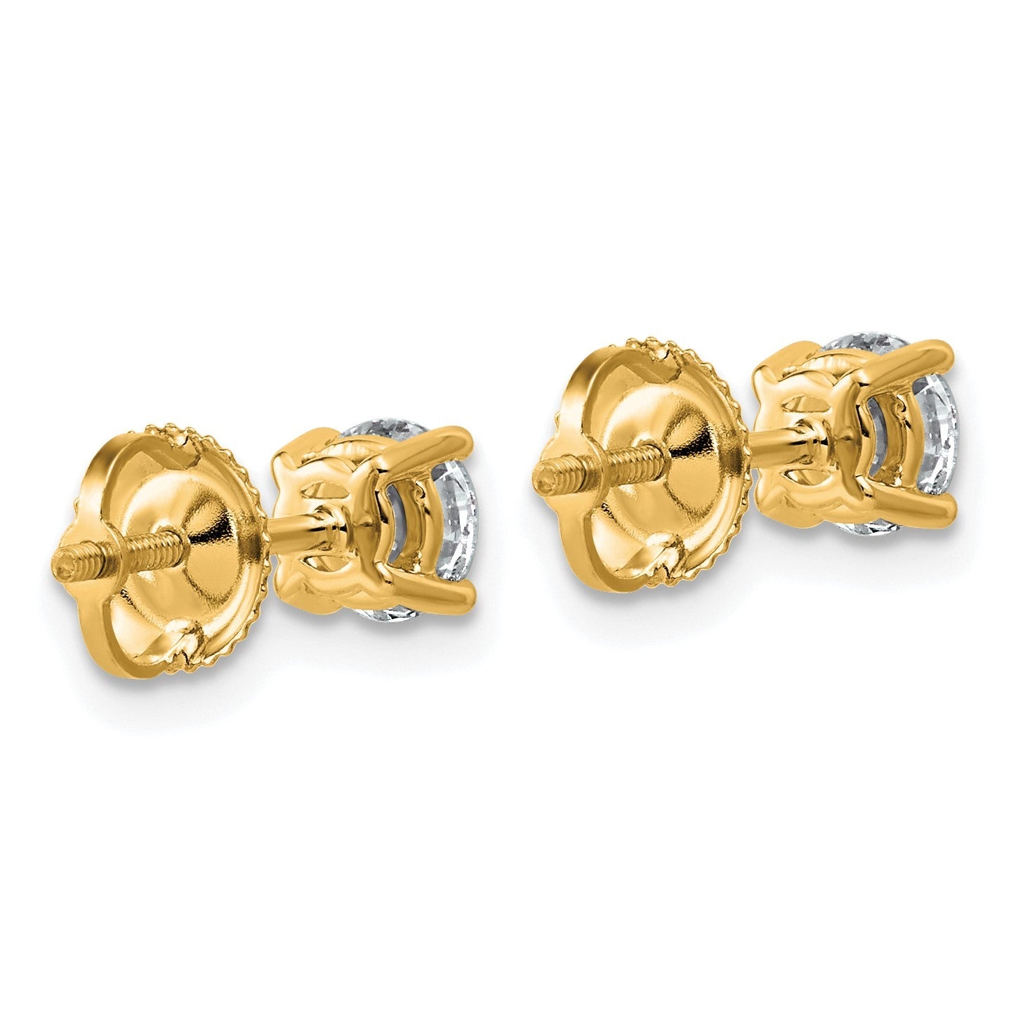 14K Gelbgold Ohrstecker mit 1K Labor gezüchtetem Diamant, VS+ F+, rund, Vier-Krappen-Fassung, komplett, leichtgewichtig, mit Schraubverschluss
