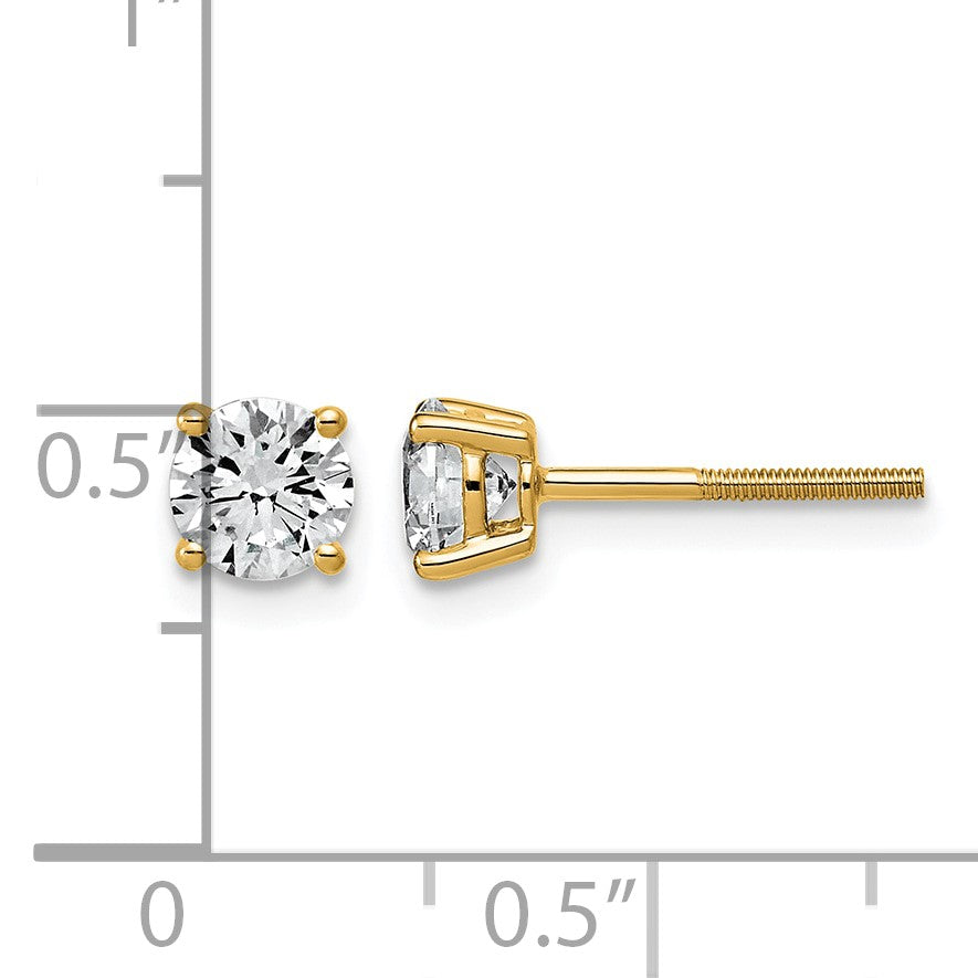 14K Gelbgold Ohrstecker mit 1K im Labor gezüchtetem rundem Diamanten, VS/SI+, G+, komplett gefasst mit vier Krappen, leichtgewichtig, mit Schraubverschluss
