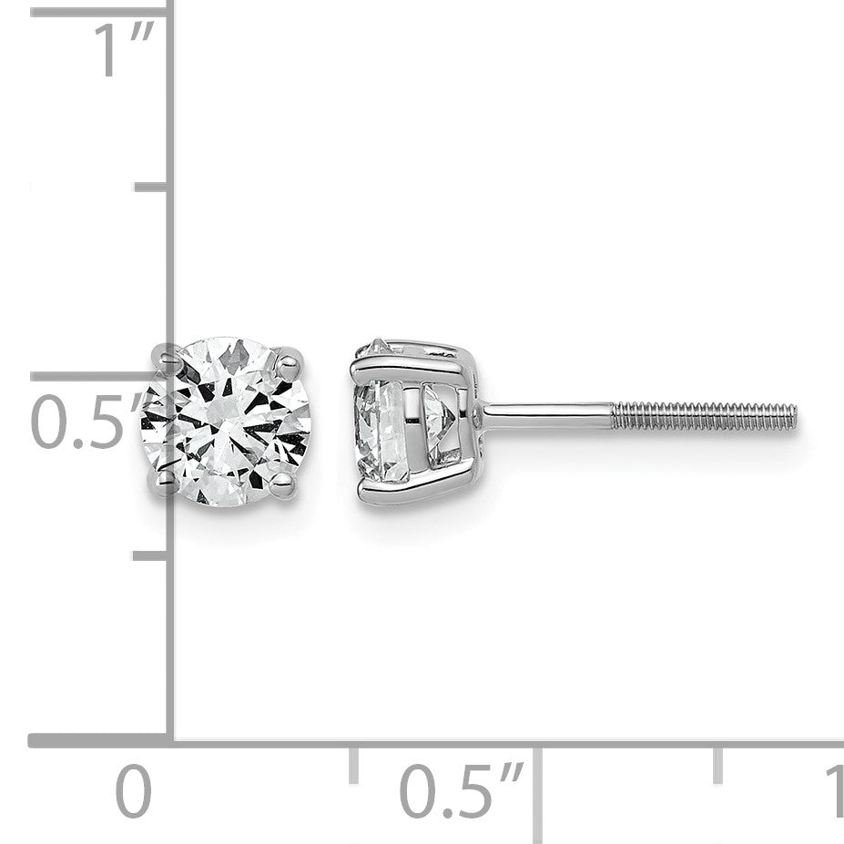 14K Weißgold Ohrstecker mit 1,5 ct. im Vierergruppen-Prong-Complete-Fassung, leichtgewichtig, mit Sicherheitsverschluss (Screwback), rund geschliffenen, im Labor gezüchteten Diamanten, VS/SI+ G+