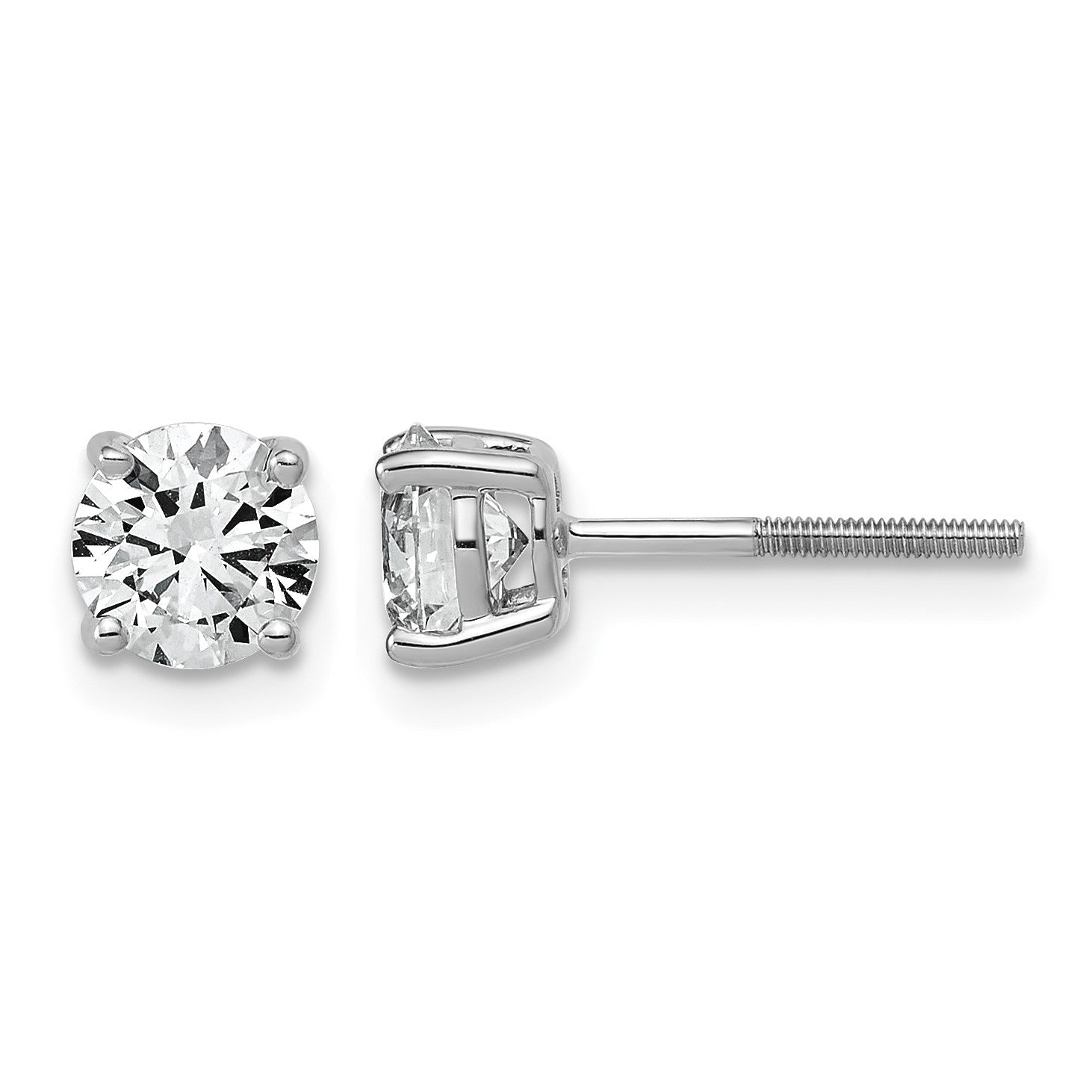 14K Weißgold Ohrstecker mit 1,5 ct. Labor-gezüchteten Diamanten, VS+, F+, Rund, Komplett, Vierzack-Fassung, Leichtgewicht, mit Schraubverschluss