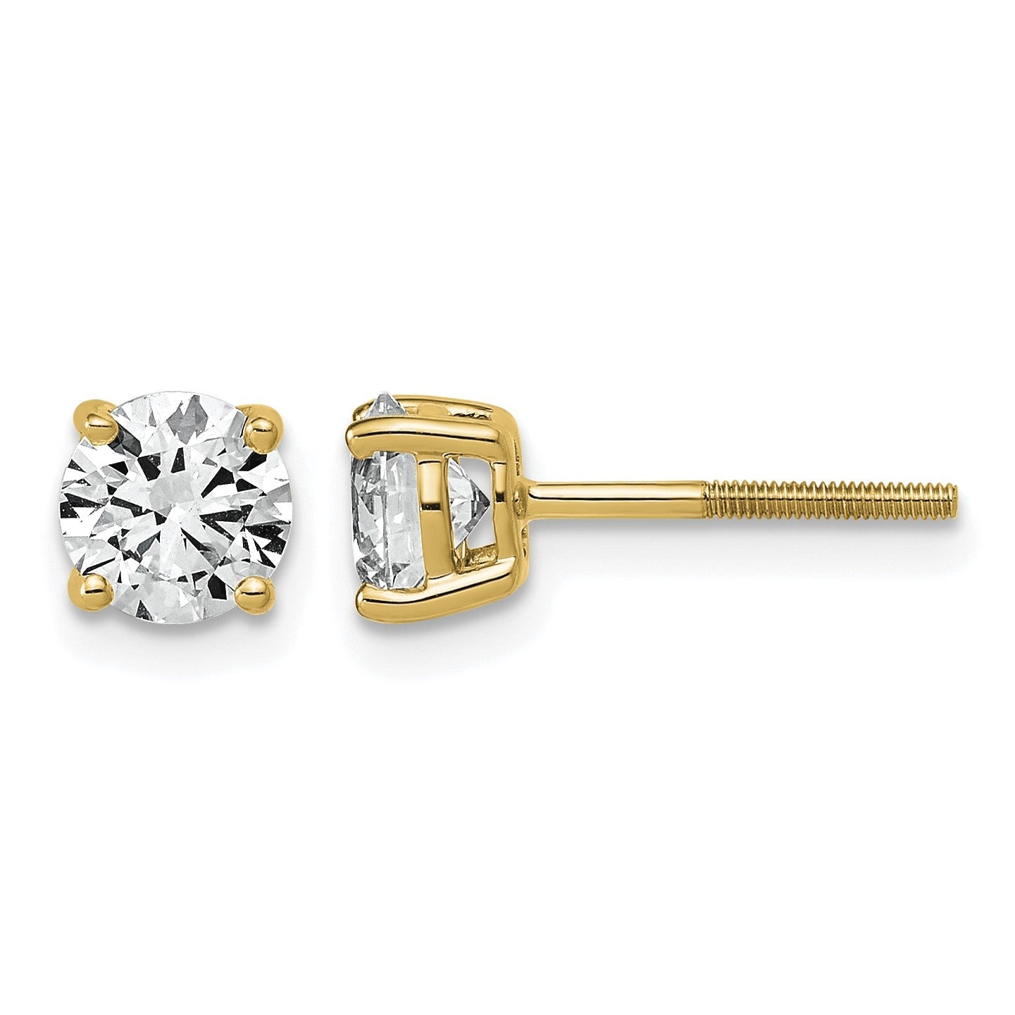 14K Gelbgold Ohrstecker mit 1,5K Laborgezüchteten Diamanten VS/SI+ G+, Rund-Schliff, komplette Vier-Krappen-Fassung, Leichtgewicht, Schraubverschluss