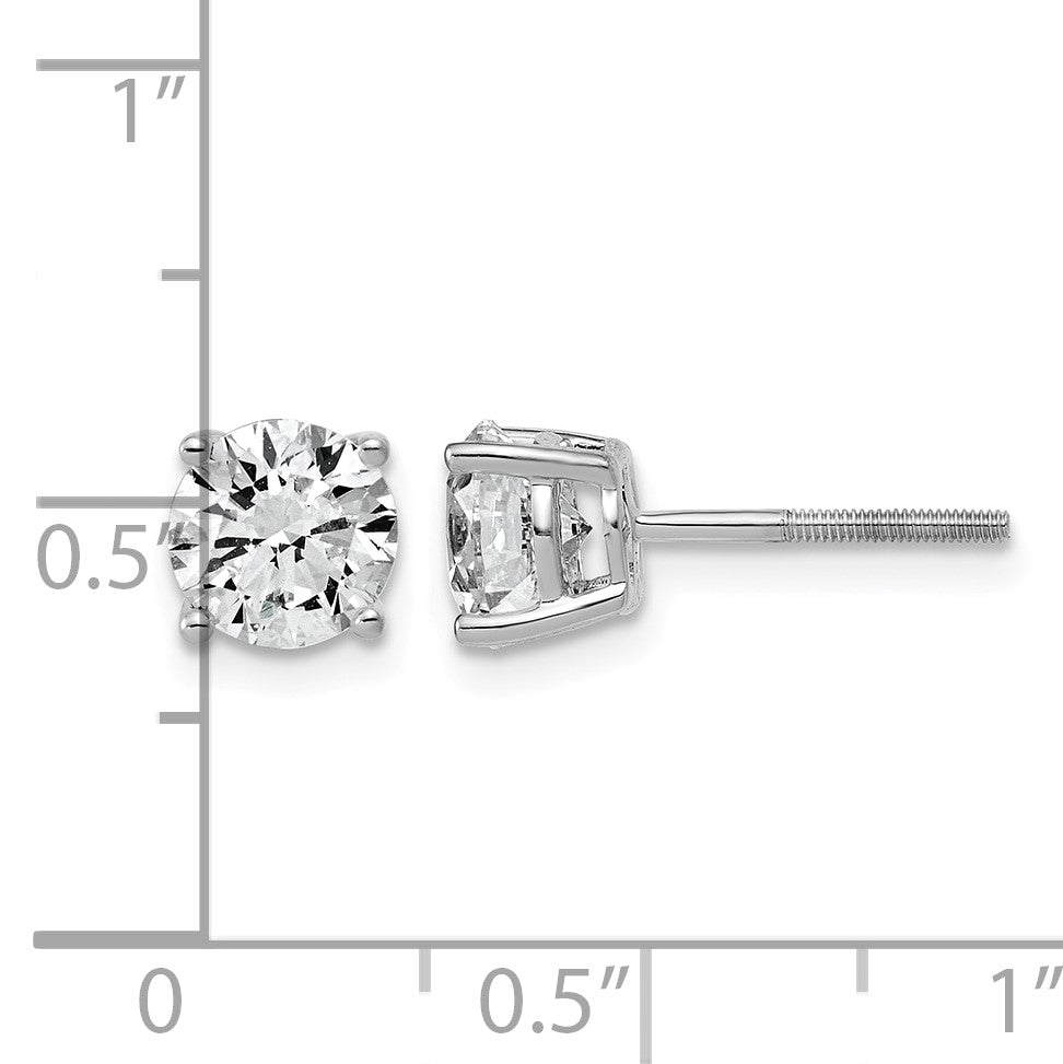14K Weißgold Ohrstecker mit 2K Laborgezüchteten Diamanten, VS+ F+, rund, komplette Vierkrappenfassung, leichtgewichtig, mit Schraubverschluss